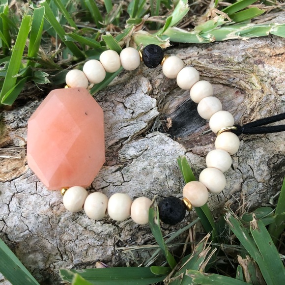 Wood Lava Gem Jewelry - Gemstone wood diffuser aromatherapy bracelet lava